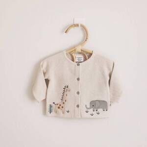 NEW VIVERANO ORGANICS kid's animal safari embroidered cardigan sweater in natura